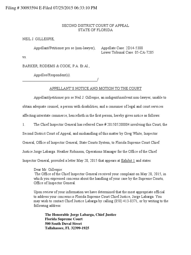 Appellant's Notice and Motion To The Court 2D145388 PDF Fourteenth