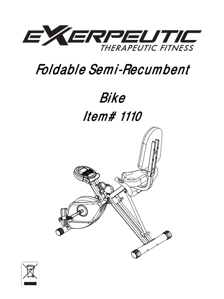 Exerpeutic Foldable SemiRecumbent Bike PDF Nut (Hardware) Screw