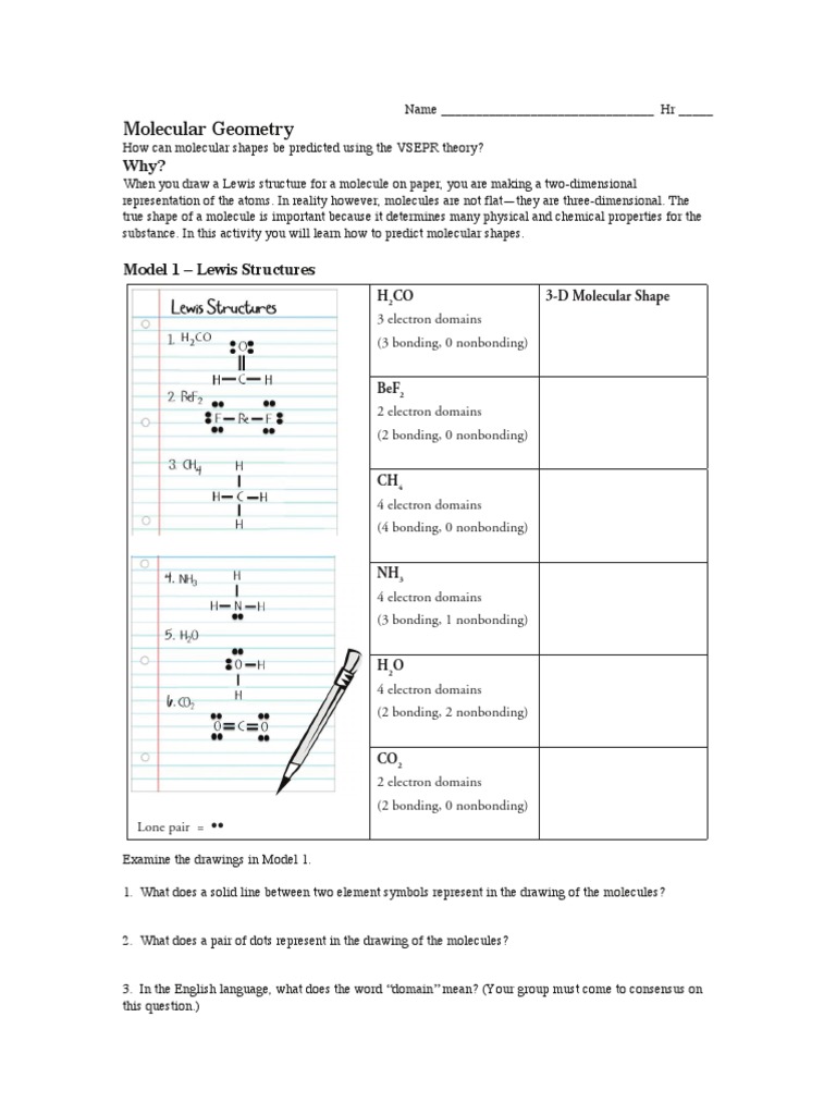 Worksheets Molecular Geometry Worksheet pogil molecular geometry chemical bond molecules