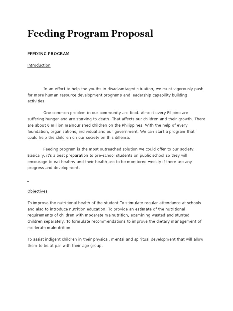 Feeding Program Proposal Malnutrition Eating
