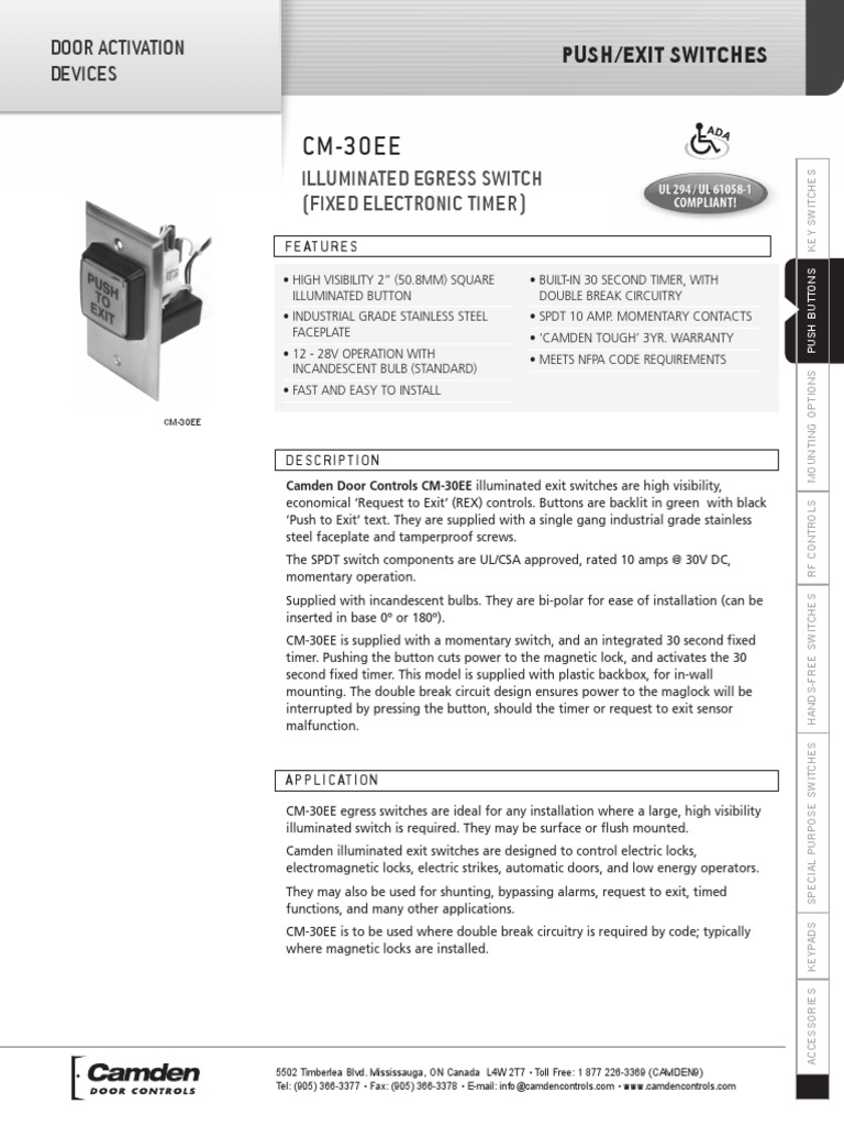 Camden CM30EELED Data Sheet PDF Switch Electricity