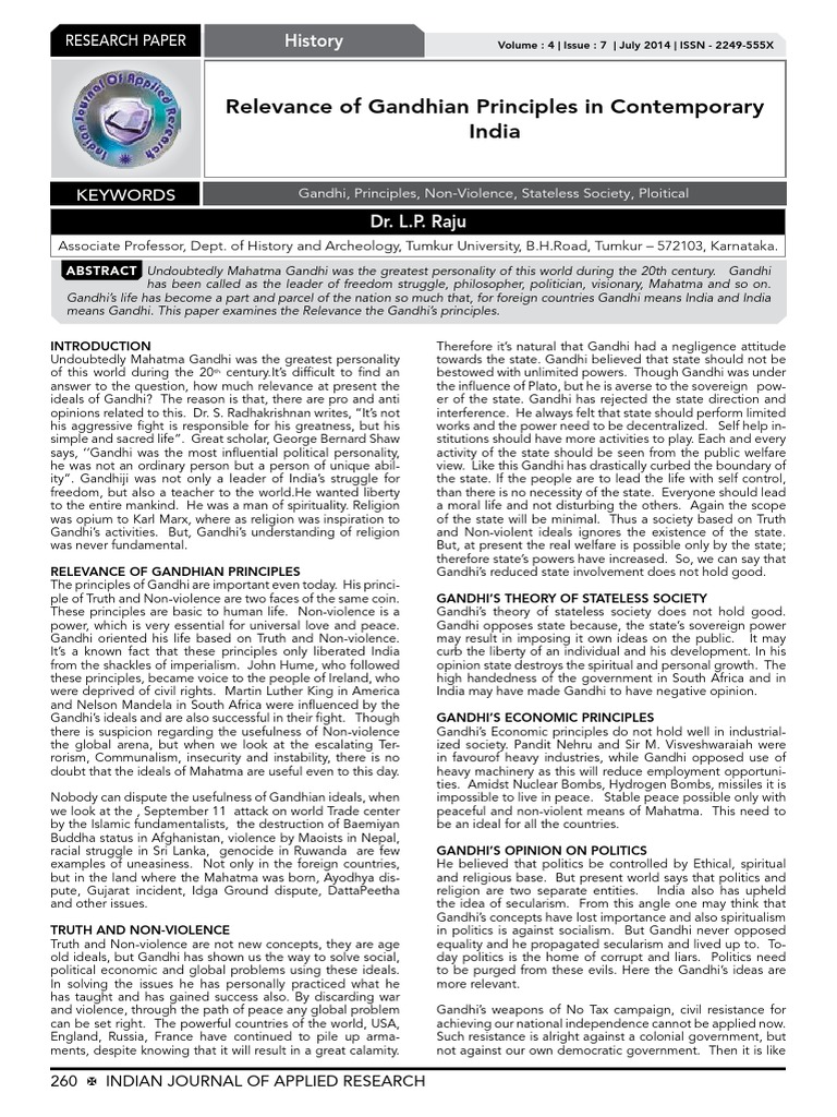 Relevance of Gandhian Principles in Contemporary India: History | PDF ...