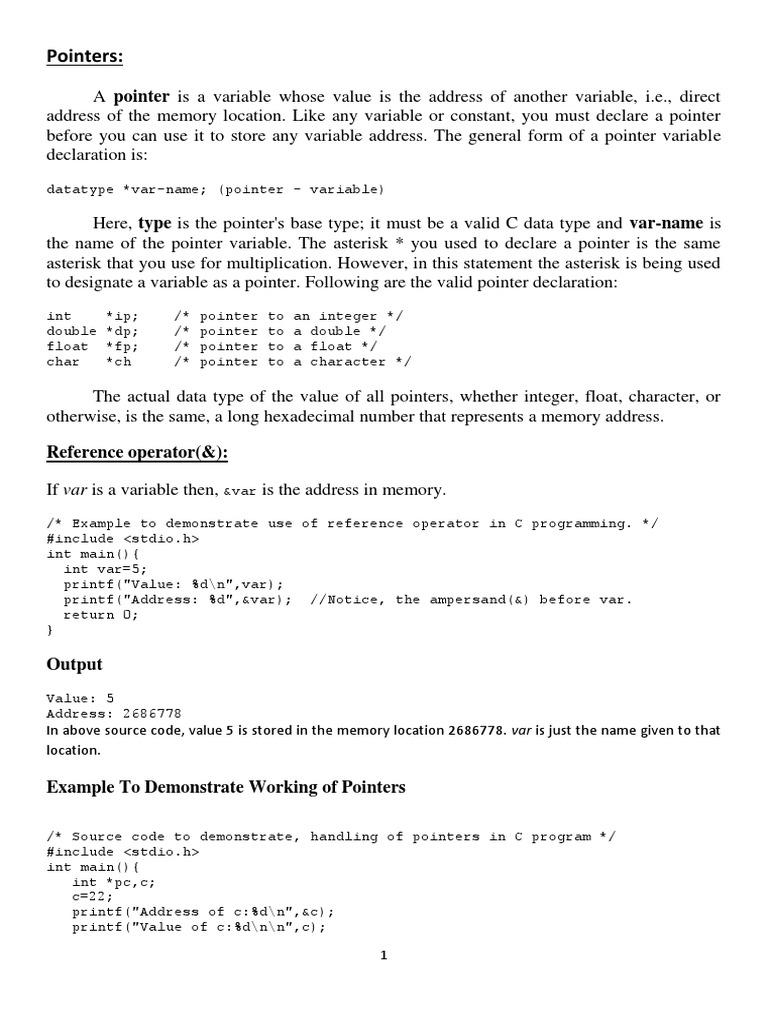 Pointers in C | PDF | Pointer (Computer Programming) | C (Programming ...