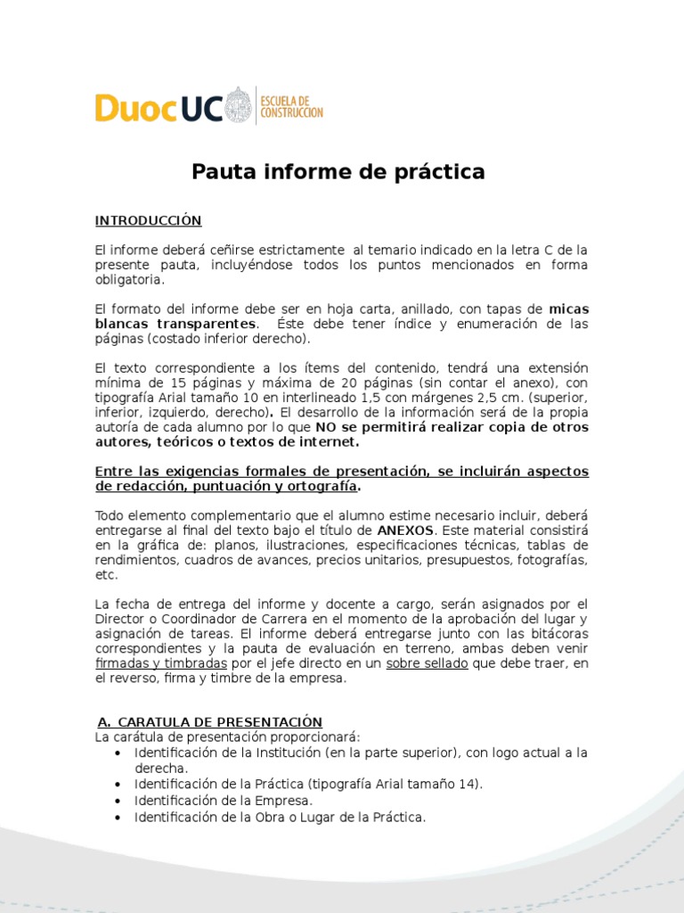 Pauta informe de práctica