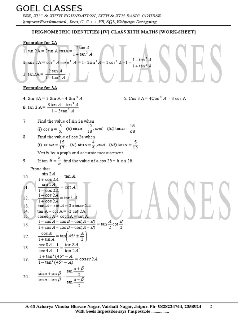 Trigonometry for Class XI Students | PDF | Teaching Methods & Materials