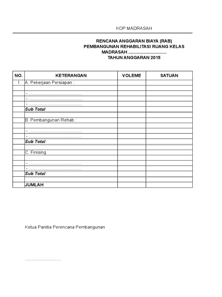 06-Format 4 - Contoh Rencana Anggaran Biaya (RAB) . | PDF