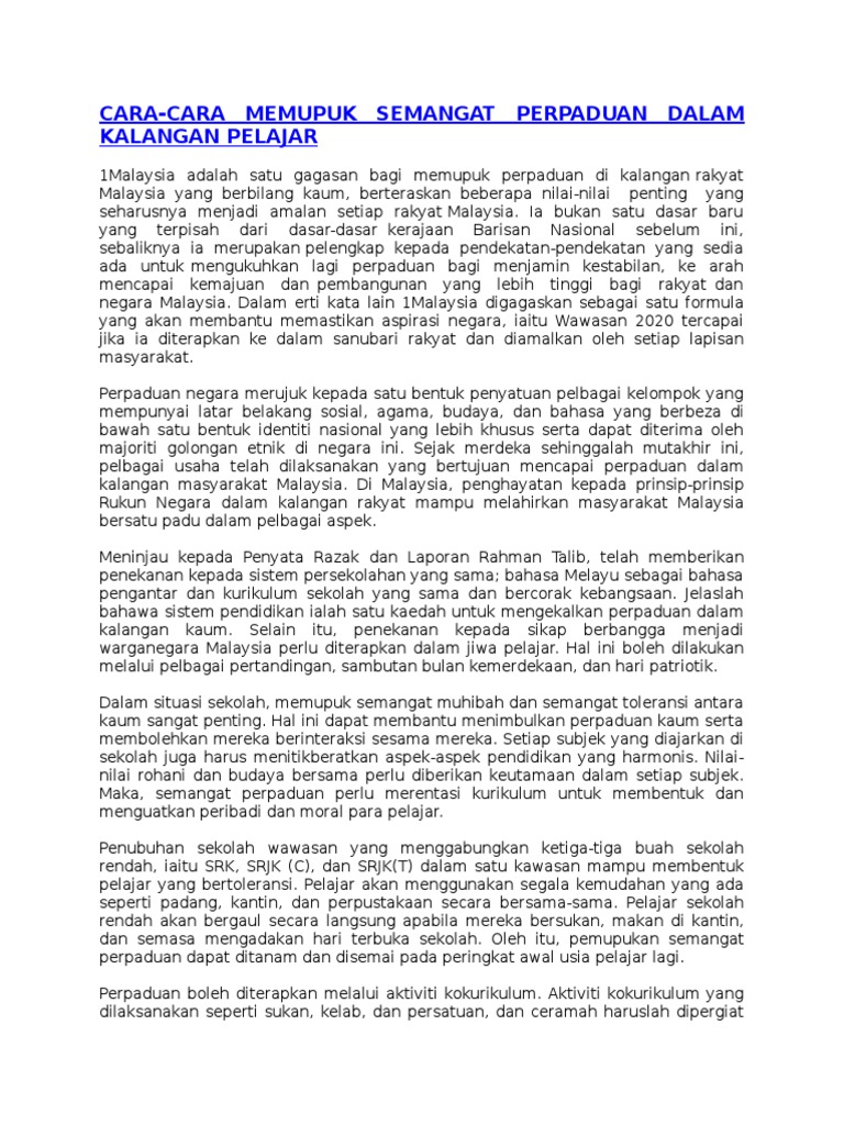 Contoh Karangan Ucaan Sambutan Hari Perpaduan