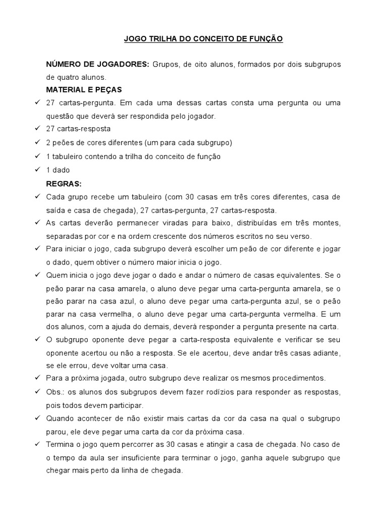 REGRAS - JOGO DA TRILHA - Baixar pdf de
