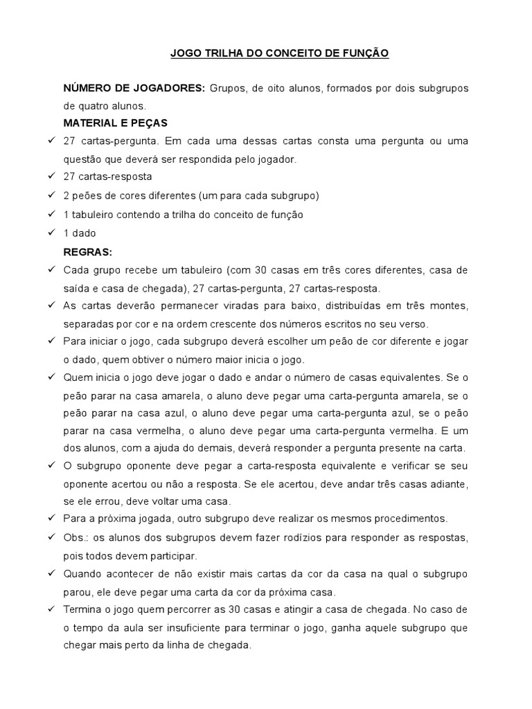 Cartão de regras do jogo Na Trilha das Substâncias.