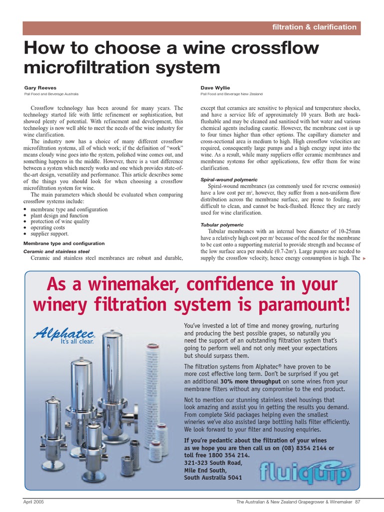 How To Choose A Wine Crossflow Microfiltration System PDF Membrane Filtration