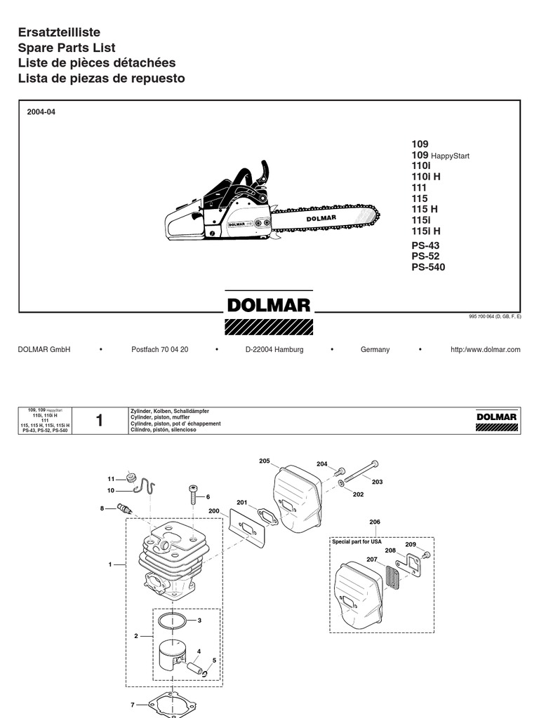 DOLMAR Parts Manual for Chainsaw Models 109,110,111,115 and PS540 (4/2004) Engine Technology
