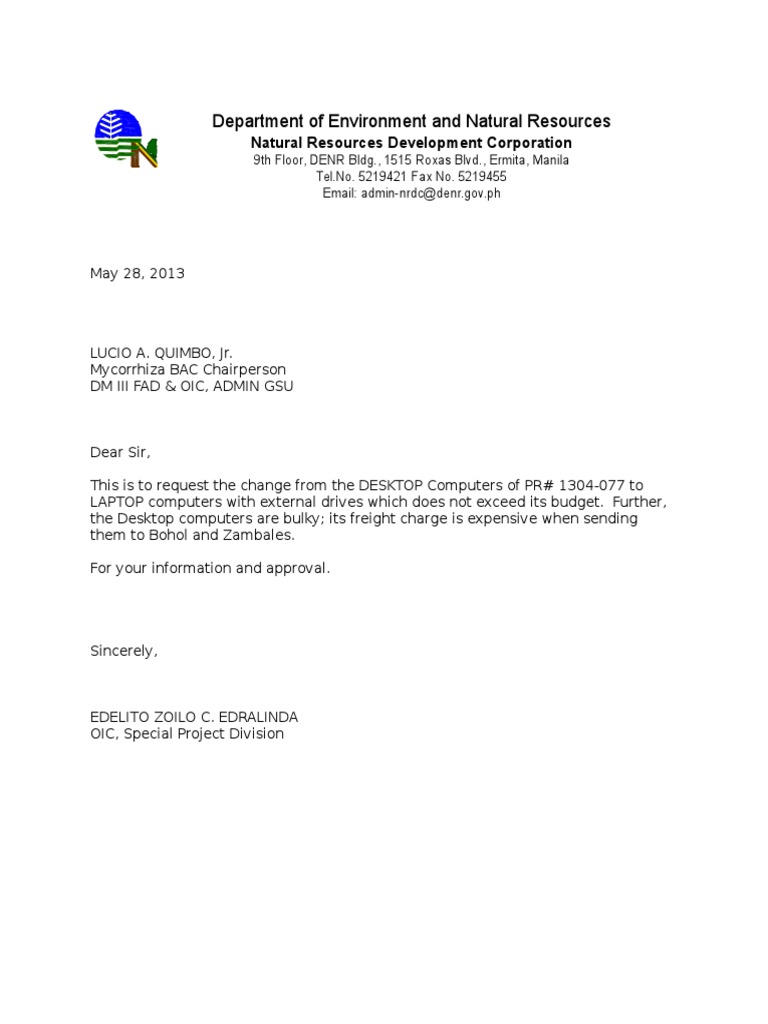 application letter sample denr