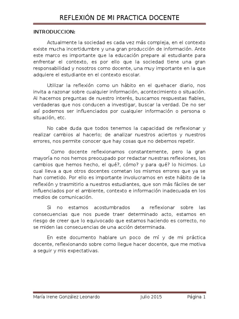 Reflexion de Mi Practica Docente Julio 2015 | PDF | Información | Maestros