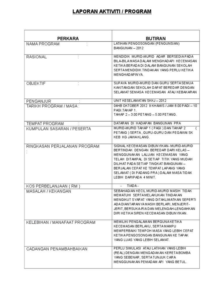 Perlaksanaan Dan Penilaian Program Laporan Kebakaran Pdf