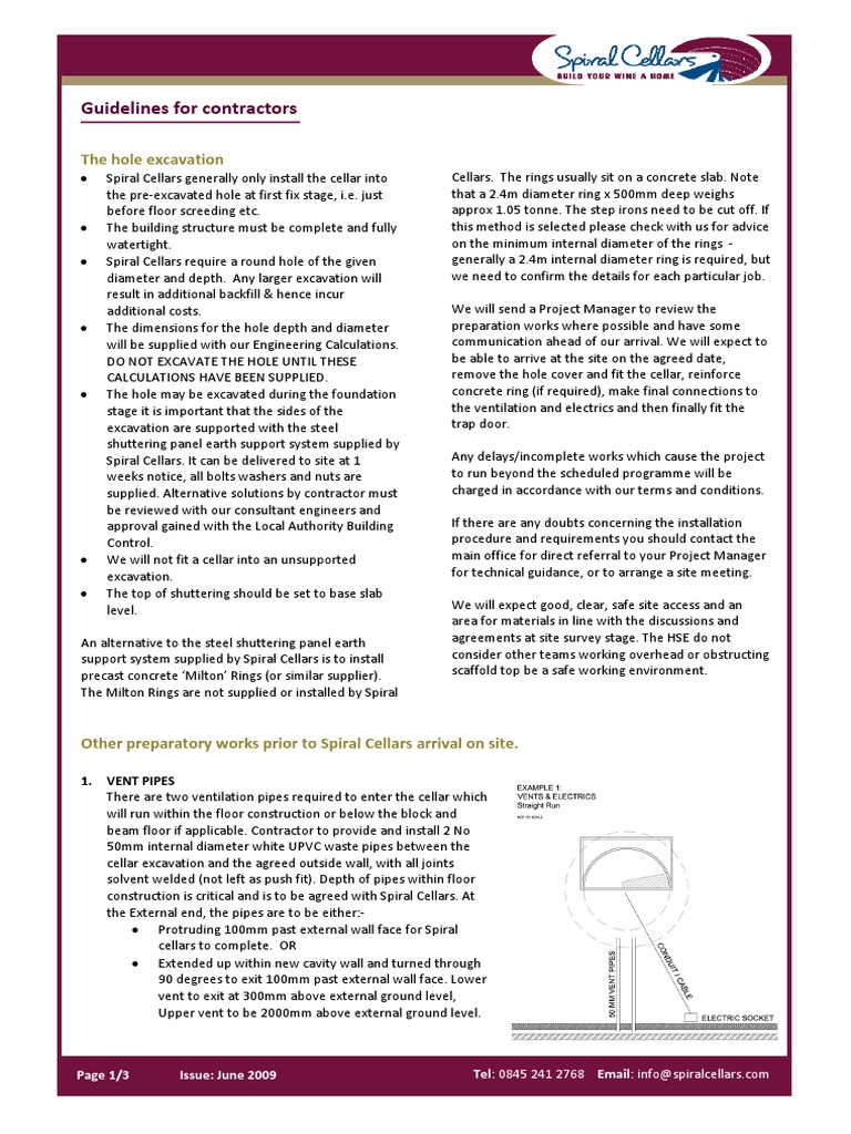 Contractor Guidelines for Spiral Cellars | PDF | Basement | Electrician