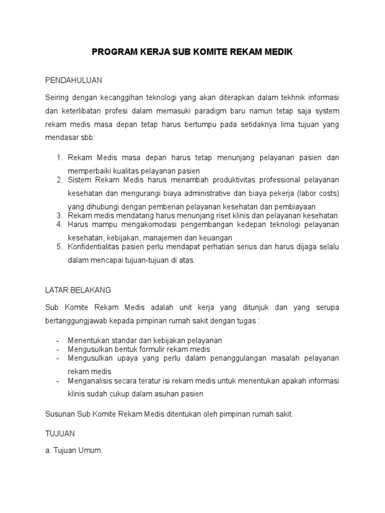 Contoh Program Kerja Rekam Medis Rumah Sakit Info