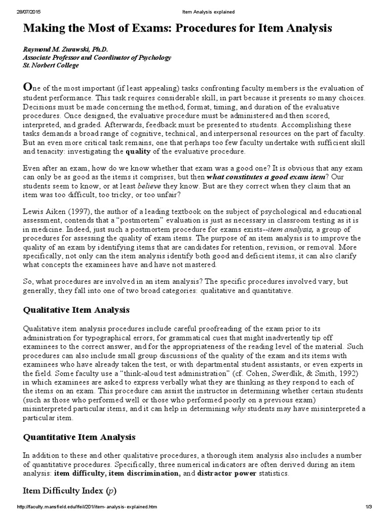 Item Analysis Explained Test (Assessment) Epistemology