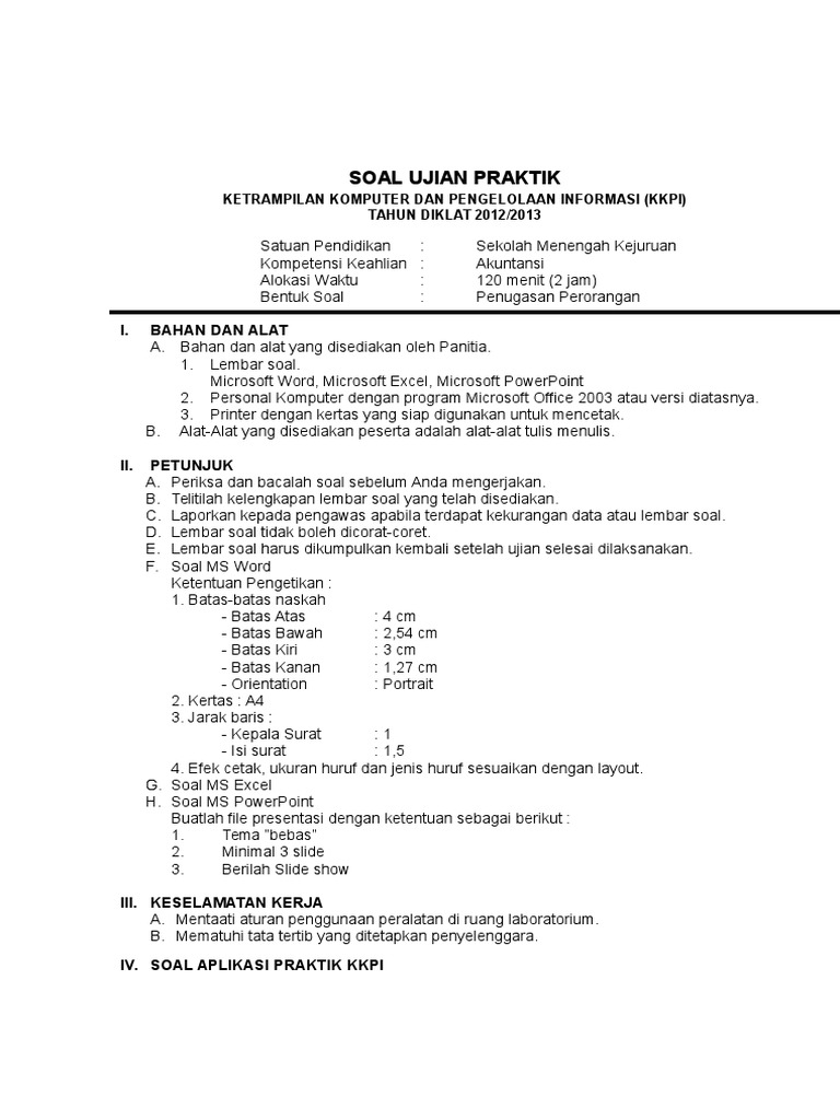 Soal Ujian Praktik Kkpi