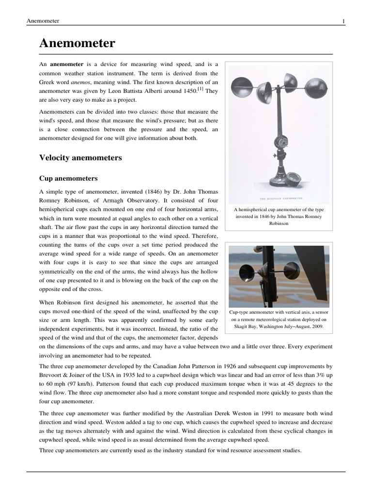 Anemometer PDF Applied And Interdisciplinary Physics Meteorology