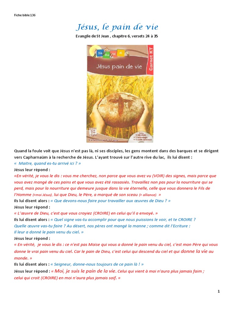 Jésus, Pain de Vie : Versets et Réflexions | PDF | Dieu | Doctrines et ...