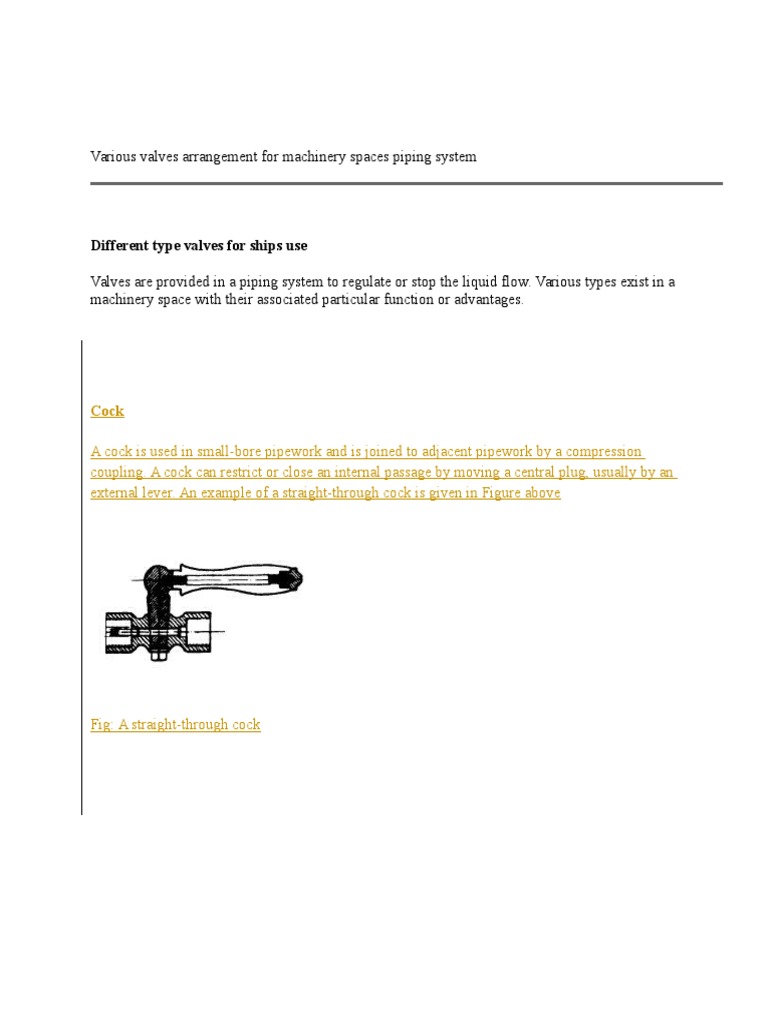 Various Valves Arrangement For Machinery Spaces Piping System | PDF ...