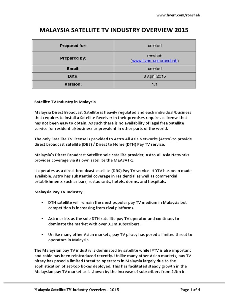 Malaysia Satellite Industry Overview Iptv Satellite Television