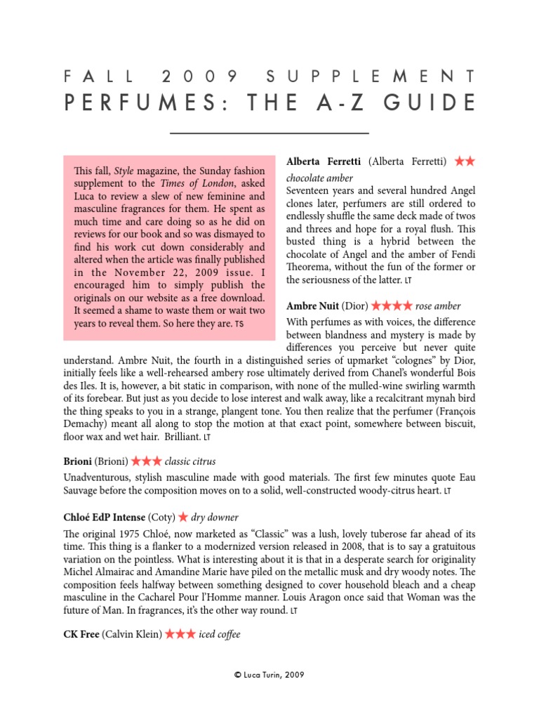 Fall 2009 Perfumes Supplement To Perfumes The AZ Guide by Luca Turin