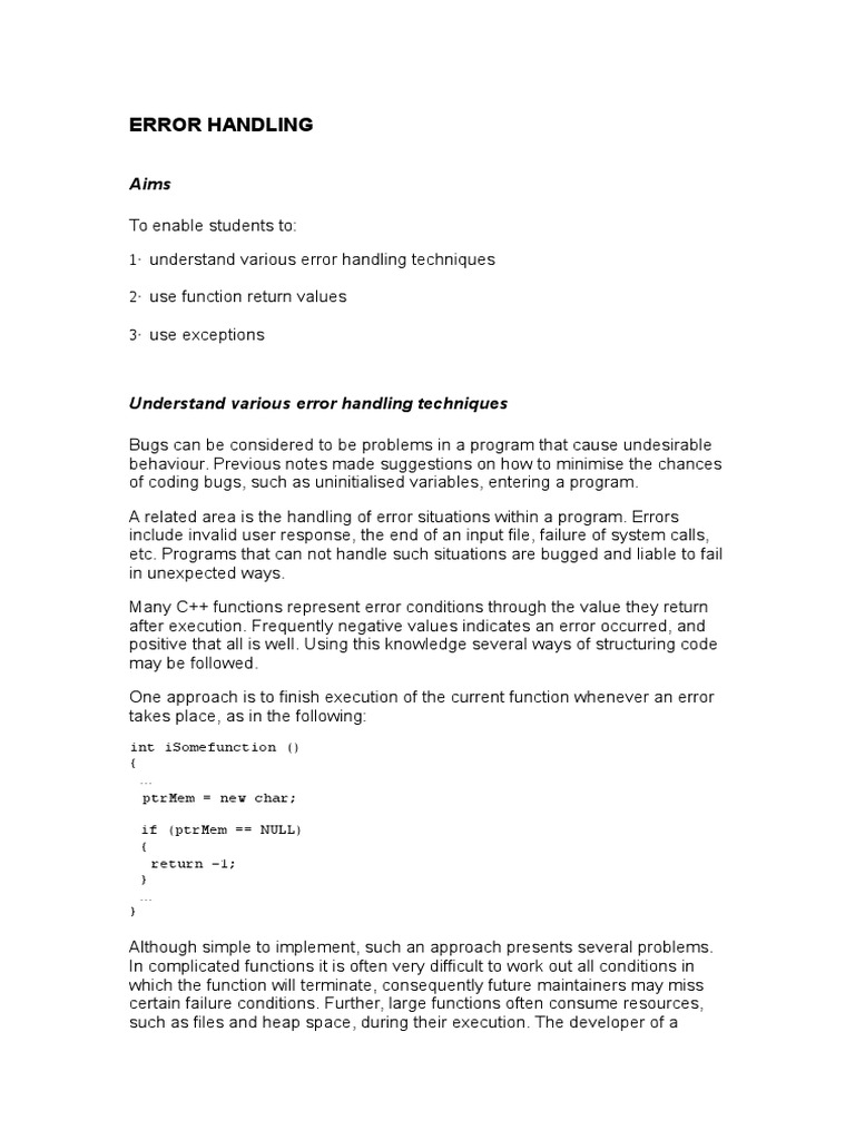 Error Handling Int Isomefunction ( Ptrmem New Char If (Ptrmem Null