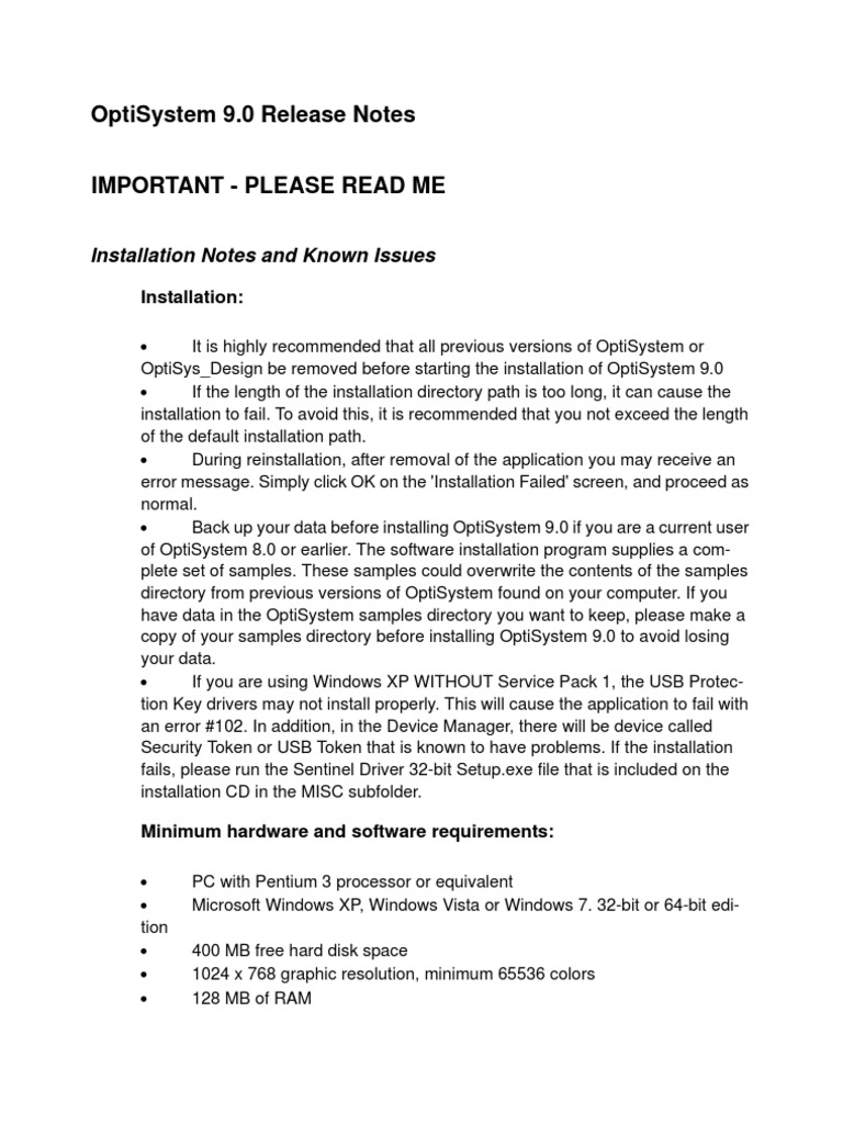 OptiSystem 9.0 Release Notes | PDF | Installation (Computer Programs ...