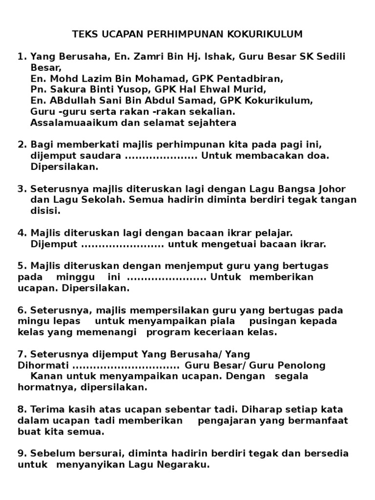 TEKS UCAPAN PERHIMPUNAN KOKURIKULUM.doc