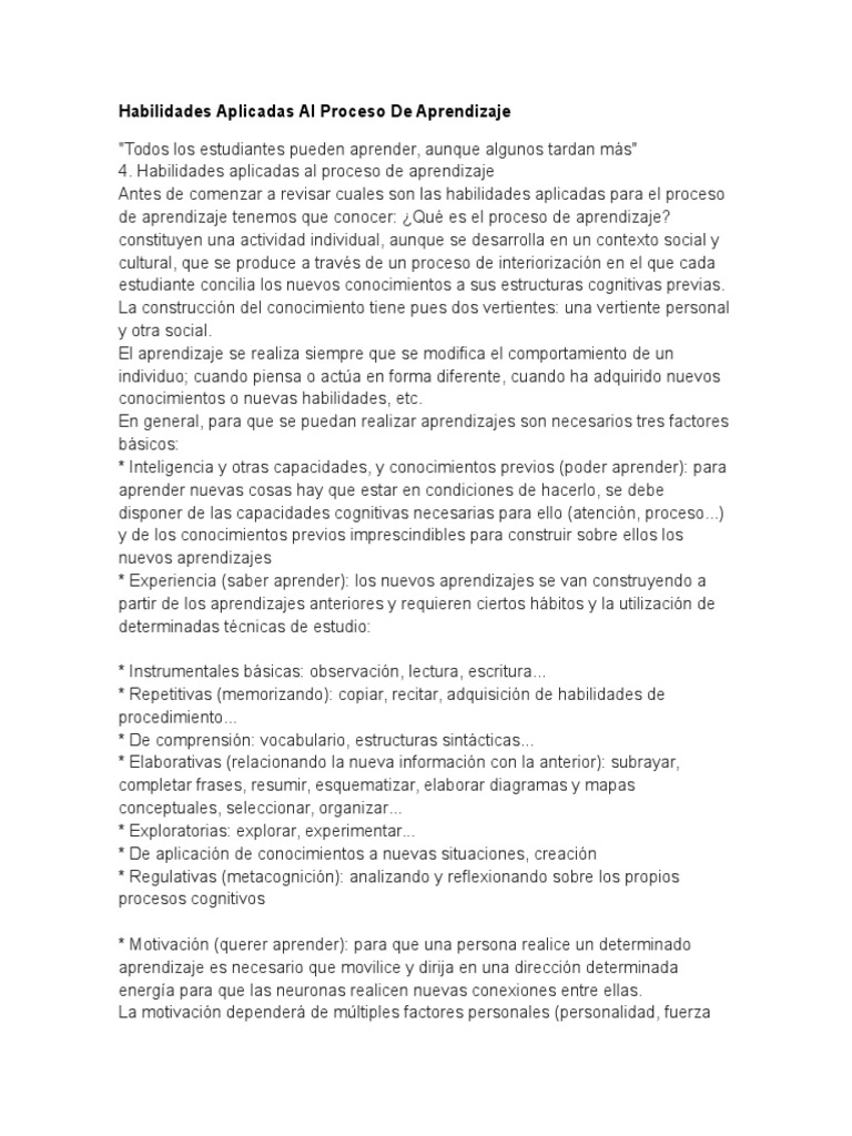 Habilidades en el Aprendizaje Efectivo | PDF | Ensayos | Lectura (proceso)