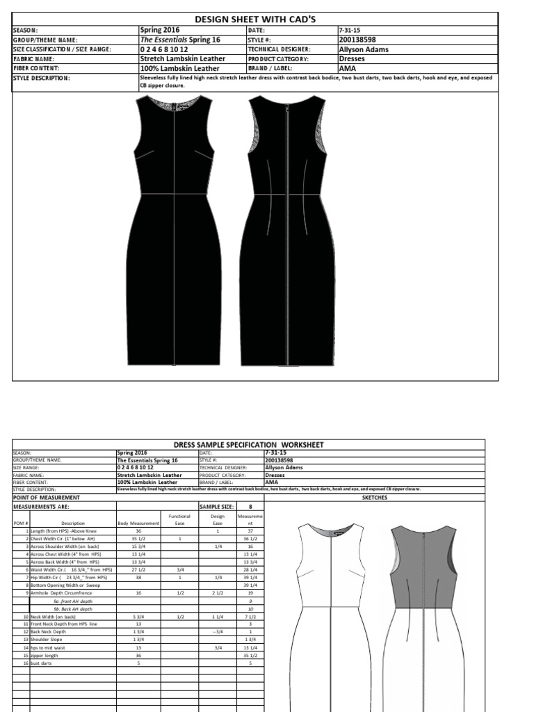 fashion spec sheet for dress How to Make Spec Sheet For an Apparel Item?