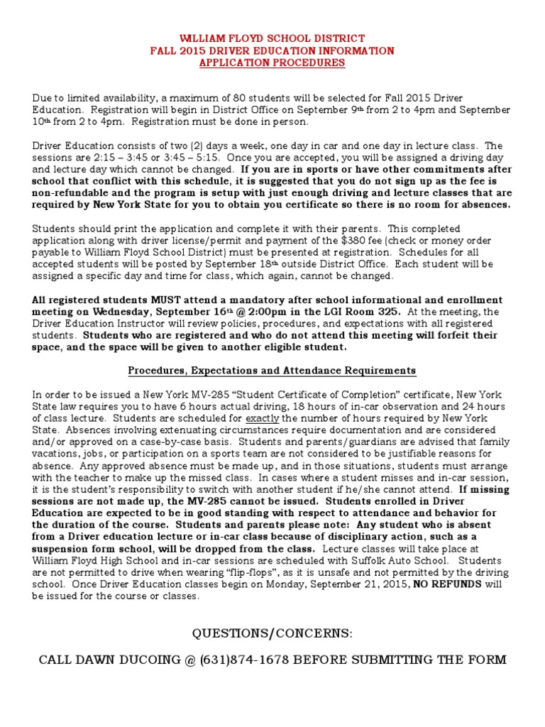 Fall 2015 Driver Ed Registration | PDF | Lecture | Government Information