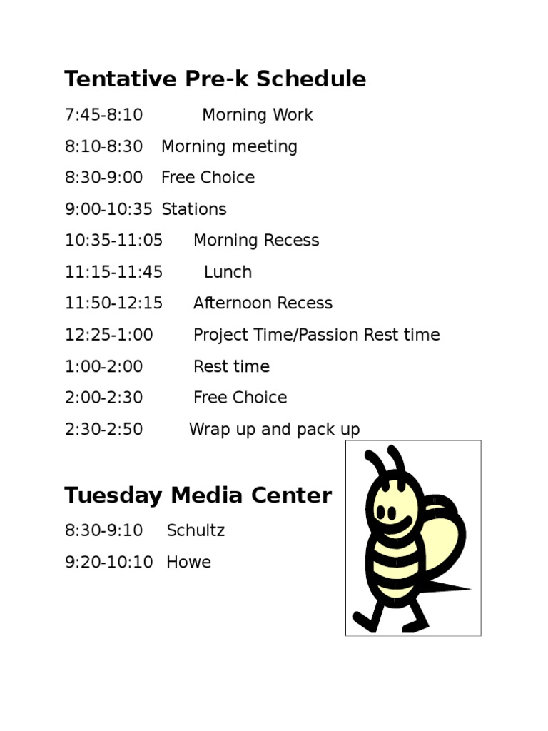 Pre-K Daily Schedule | PDF