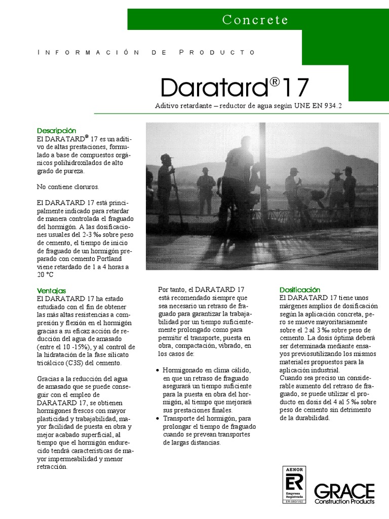 Aditivo DARATARD 17 para hormigón | PDF | Cemento | Hormigón