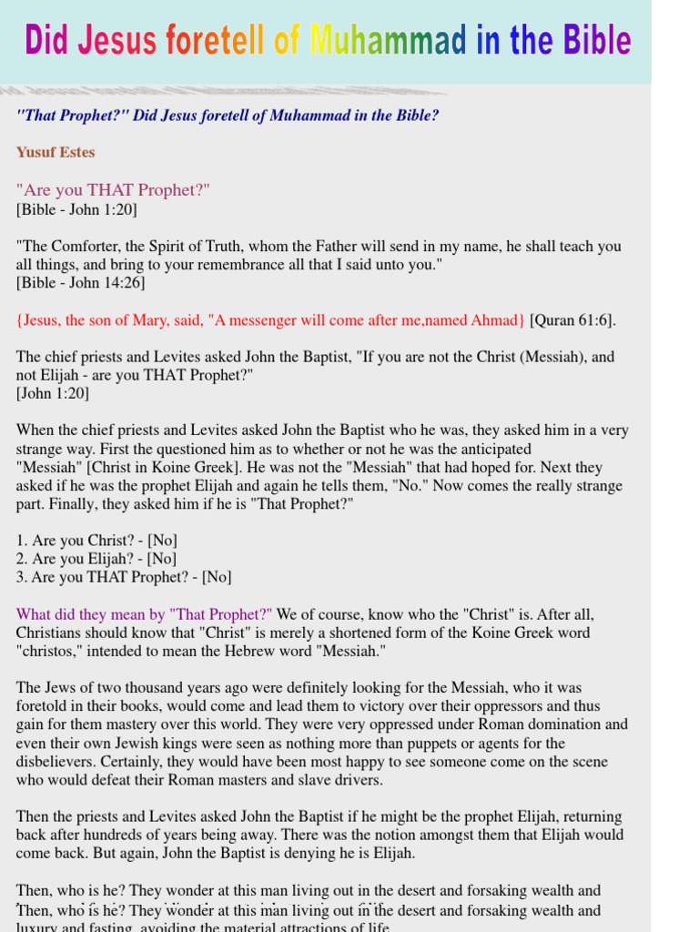 That Prophet Did Jesus Foretell Of Muhammad Pdf John The Baptist Christianity