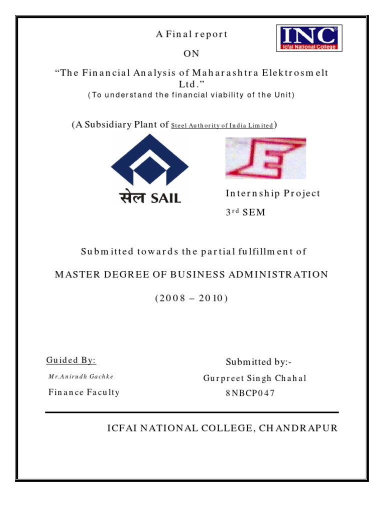 Financial Analysis Of Mel Chandrapur Pdf Iron Ore Steel