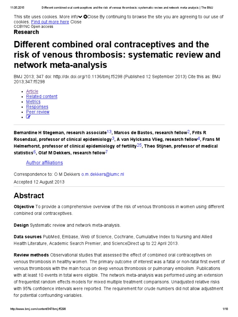 Different Combined Oral Contraceptives and The Risk of Venous