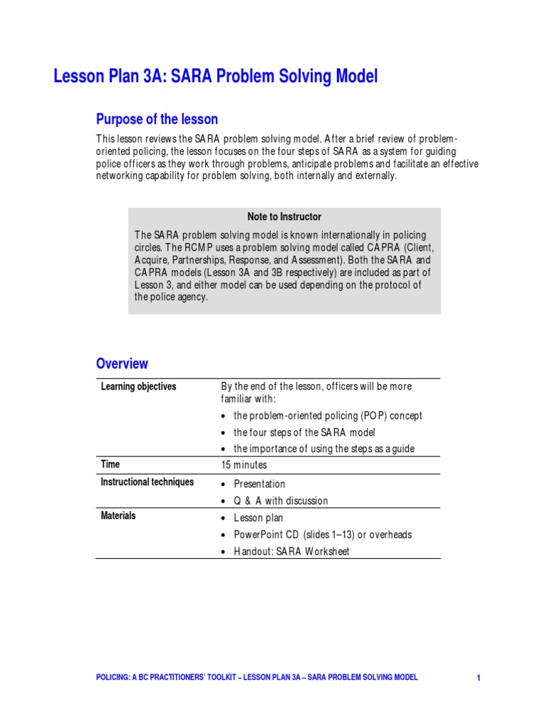 Lesson 3A SARA Problem Solving Model | PDF | Crime Prevention ...