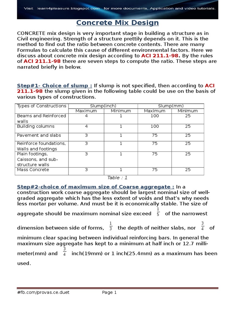 Concrete Mix Design Concrete Cement Free 30day Trial Scribd