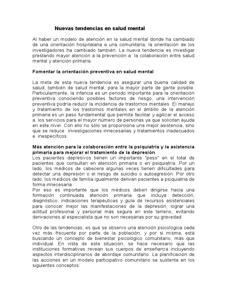 Al Haber Un Modelo de Atención en Salud Mental Que Ha Cambiado Desde ...