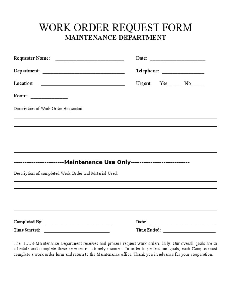 Maintenance Work Order Request Form | PDF