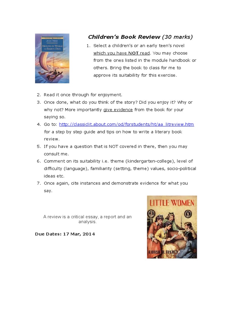 Children's Book Review (30 Marks) : A Review Is A Critical Essay, A ...