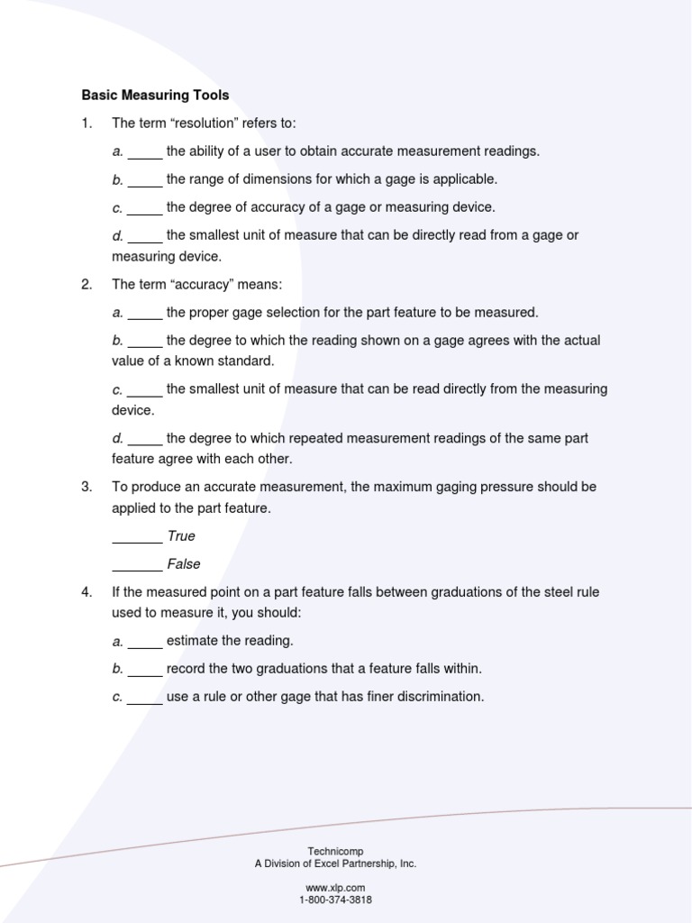 Basic Measuring Tools Quiz PDF Accuracy And Precision Scientific