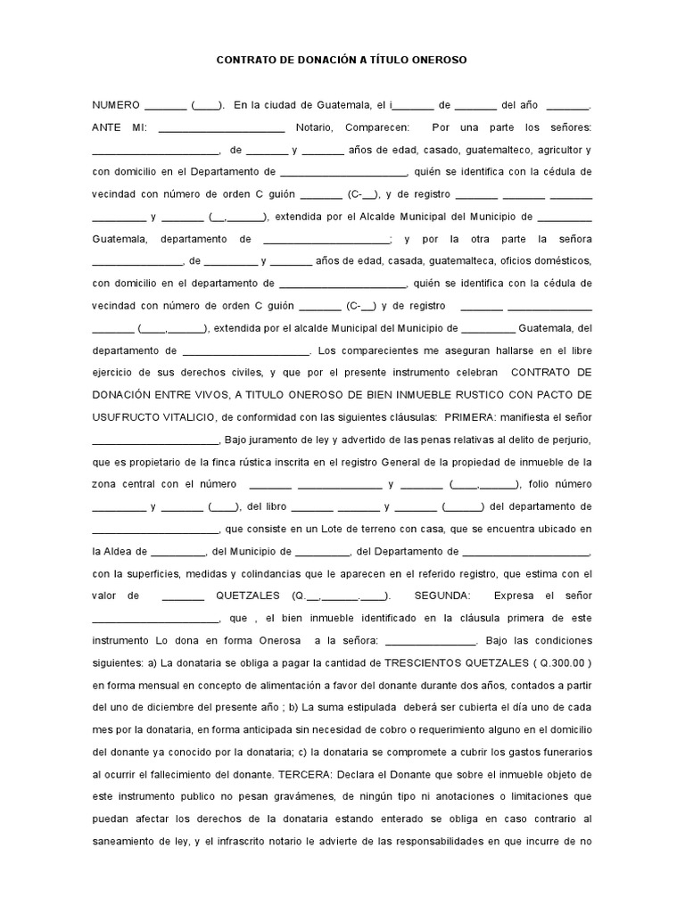 Contrato de Donación a Título Oneroso Propiedad