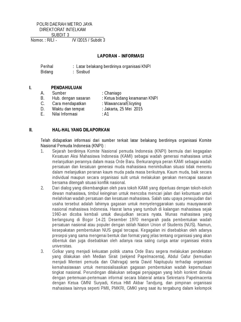 Contoh Laporan Informasi Polri Bidang Keamanan Nusagates