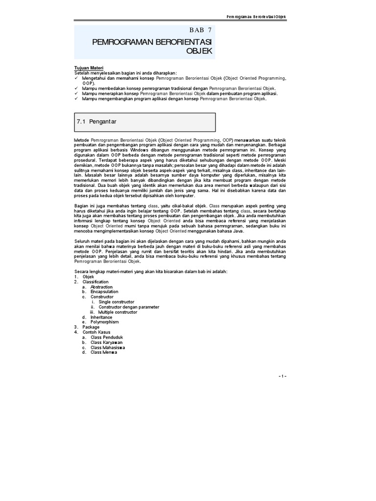 Pemrograman Berorientasi Objek JAVA | PDF | Seni | Teknologi & Rekayasa