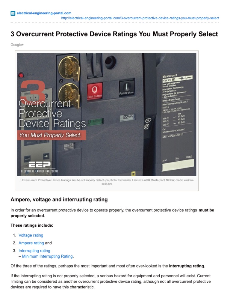 3 Overcurrent Protective Device Ratings You Must Properly Select PDF