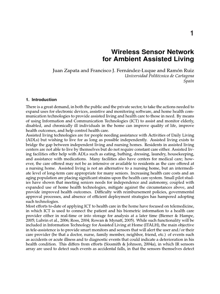 WSN for Assisted Living Solutions | PDF | Wireless Sensor Network ...