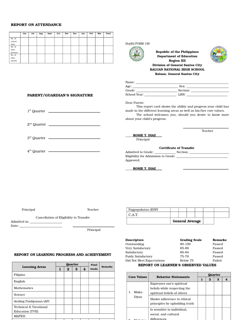 FORM 138 template (2015-2016)